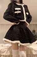 Two Piece Sets Cropped Jackets French Style Furry Party Autumn Winter Coats Ball Gown Mini Skirts Suits