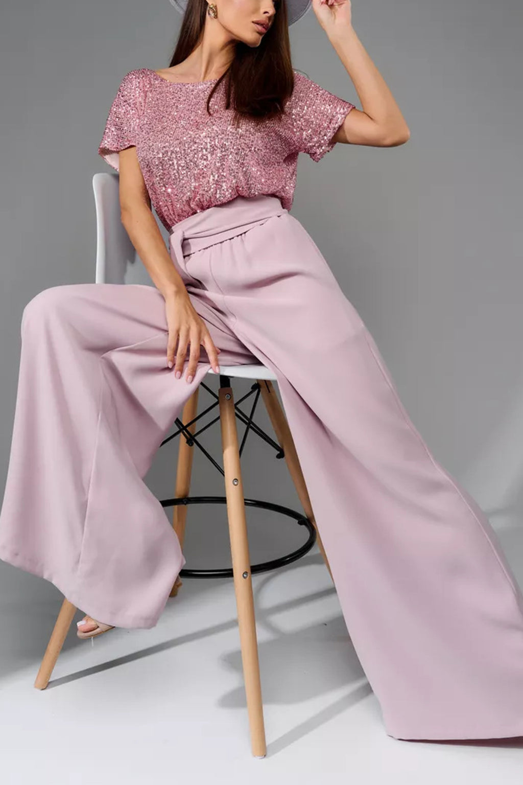 Sequin Patchwork Short Sleeve High Waist Jumpsuits