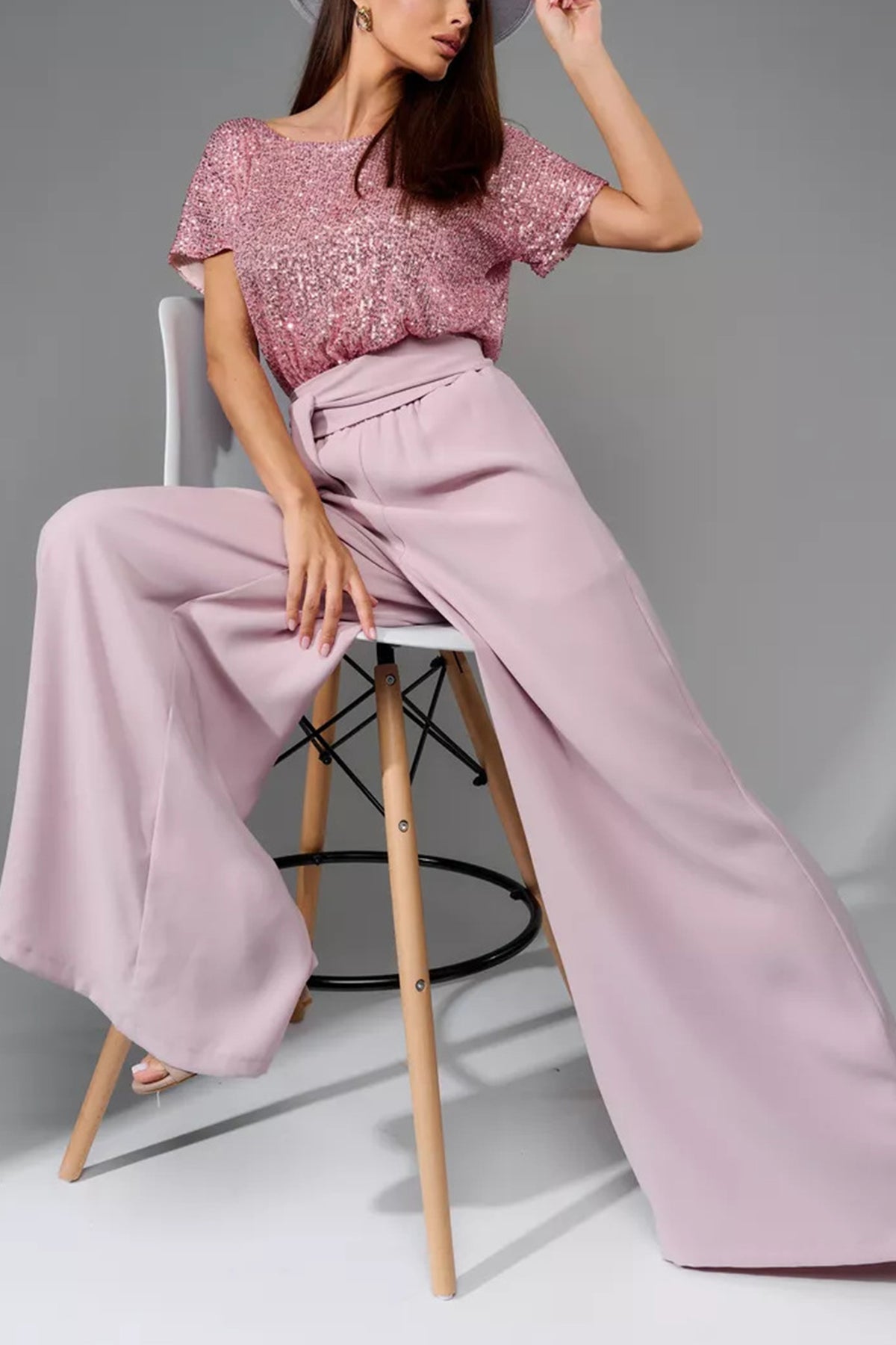 Sequin Patchwork Short Sleeve High Waist Jumpsuits