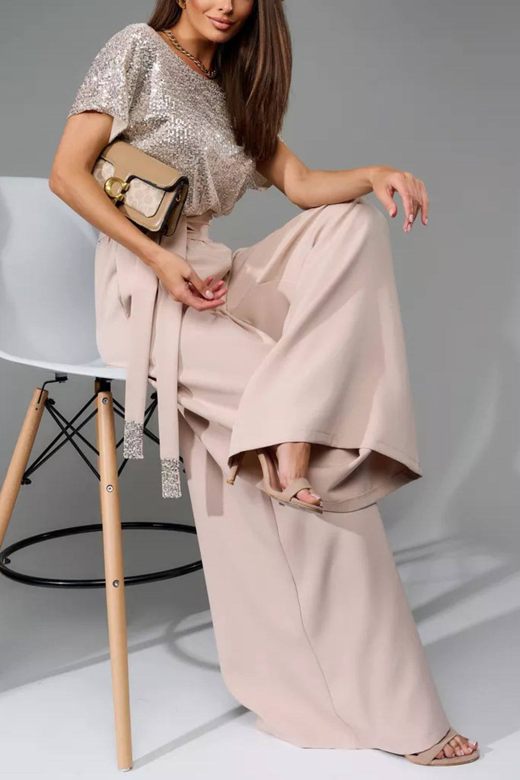 Sequin Patchwork Short Sleeve High Waist Jumpsuits