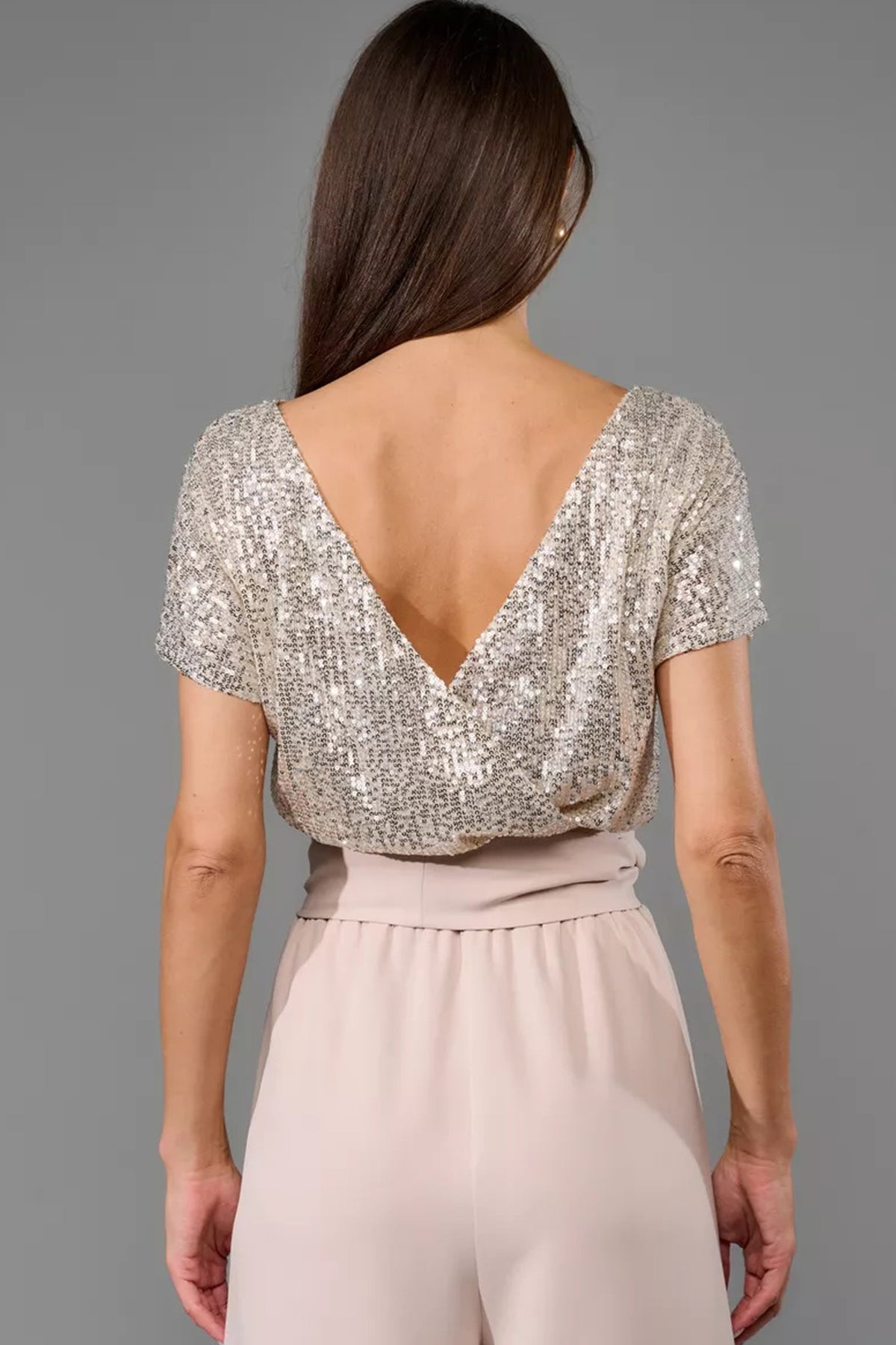 Sequin Patchwork Short Sleeve High Waist Jumpsuits