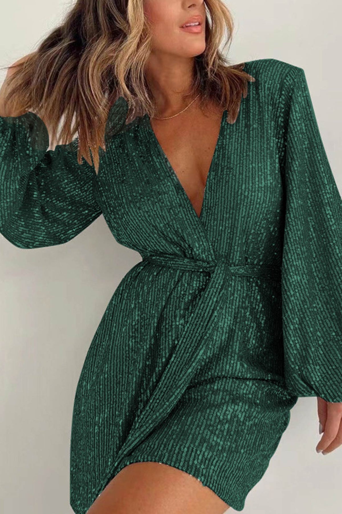 Sequin V Neck Tie-up Rompers