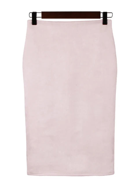 Suede Color Pencil Skirt Female Autumn Winter High Waist Bodycon Split Thick Stretchy Skirts