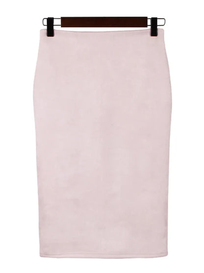 Suede Color Pencil Skirt Female Autumn Winter High Waist Bodycon Split Thick Stretchy Skirts