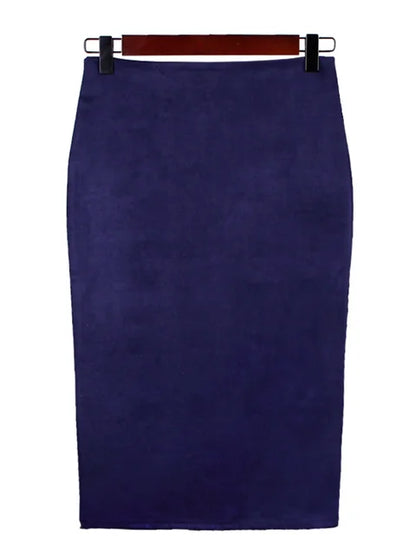 Suede Color Pencil Skirt Female Autumn Winter High Waist Bodycon Split Thick Stretchy Skirts