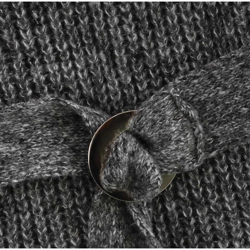 Off Shoulder Sweater With Belt Knitted Thick Long Sleeve Sweaters Female Winter Street Knitwear
