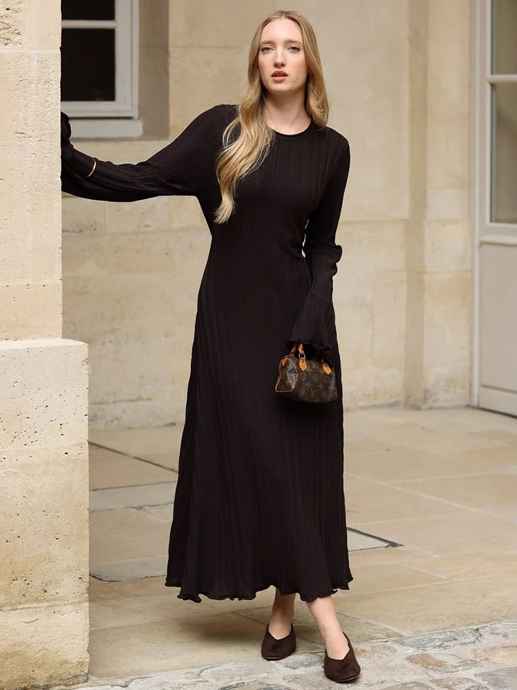 Knitted Long Dress Female Fall Winter New Retro High Waist Rib Sweater Bodycon Dresses Lady Holiday Party Outfits
