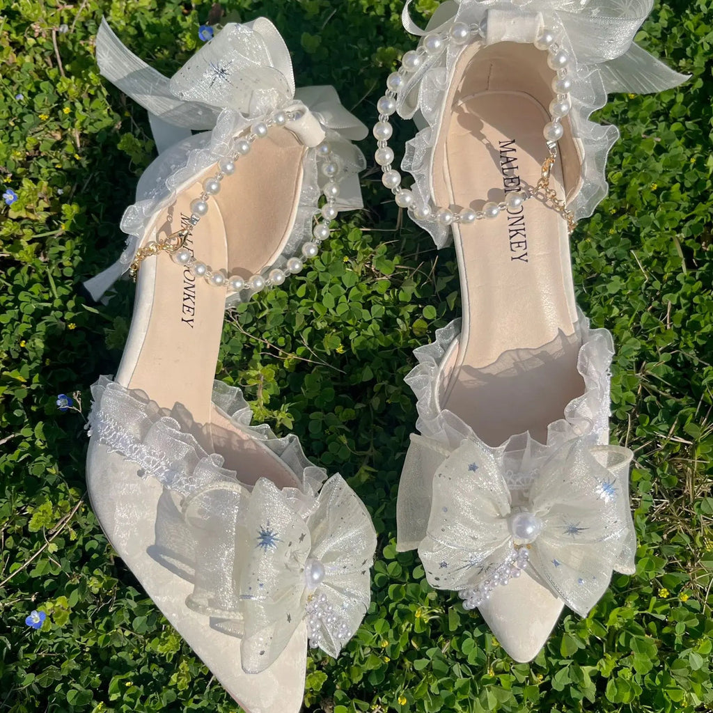 Party Shoes for Designer Shoes Sandals Bridal Shoes Lolita Heel With Pointed Head Shoes White