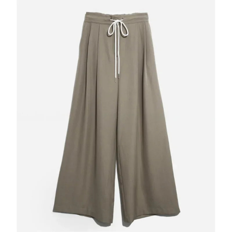 Loose Wide Leg Pants New Spring Summer High Waist Laceup Full Length Trousers Pocket Female