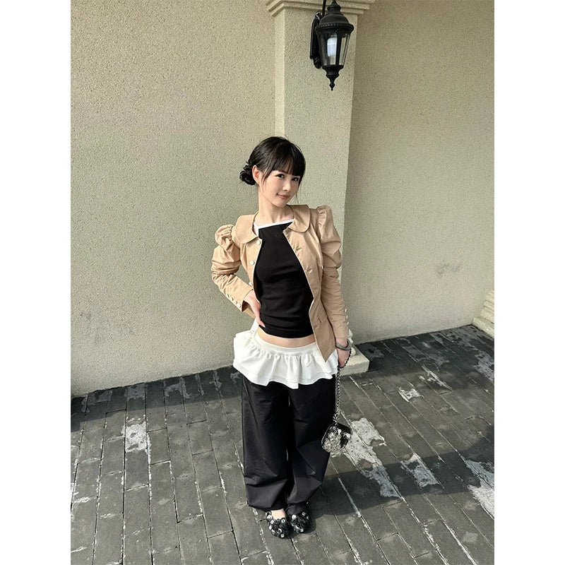 Cloud Patchwork Design Pants Loose Y2k Clothing Draping Straight String Pants Korean Pantalones De Mujer