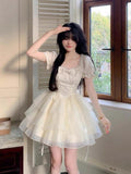 Lolita Kawaii Sweet Y2k Mini Dress Woman Short Sleeve Party Dress Japanese Lolita Korean Dress Summer