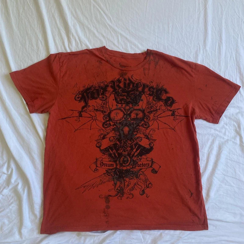 Y2k Grunge Cyber Goth Tee Skull Graphic Short Sleeve Crop Tops Japanese Kawaii 00s Retro Skater T-shirt