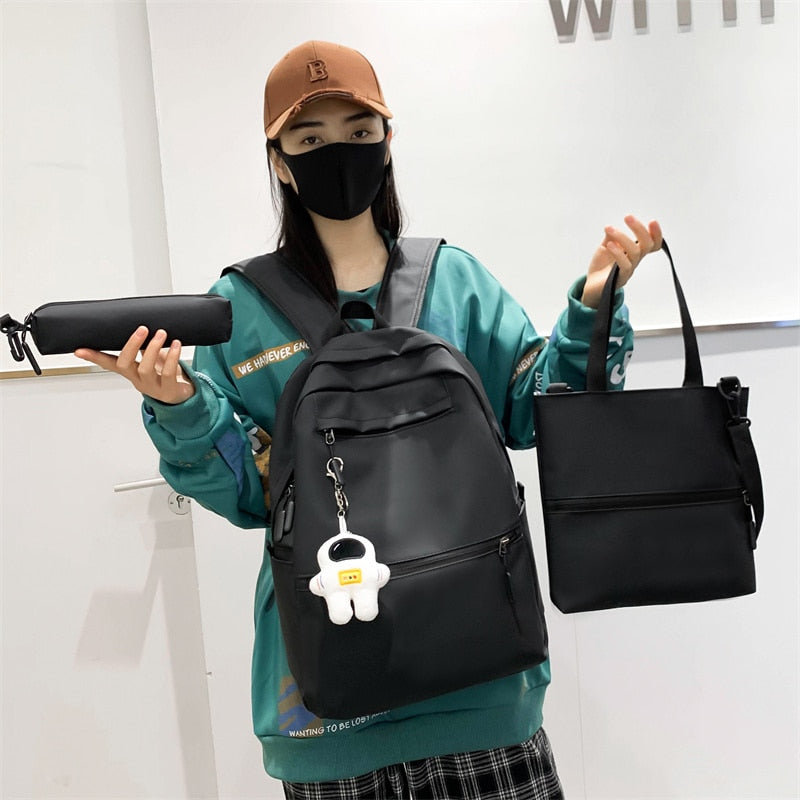 3 Pcs Set Harajuku Laptop Backpack Coating School Bags for Teenage Girl Kawaii College Student Kids Book Bag Rucksack