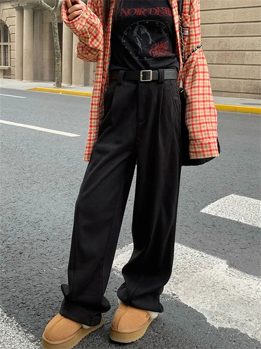 New Winter Pants Thicken Warm Work Wear Loose High Waist Straight All Match Daily