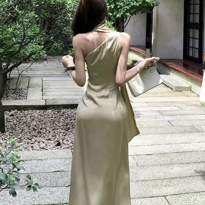 New Maxi Dresses Summer Sleeveless Off Shoulder Slim Dress High Street Club Lady Folds Dresses