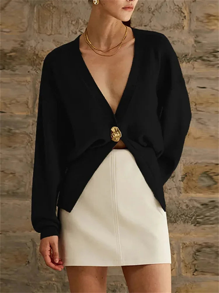 Knitwear V-neck Cardigan Coat for Long Sleeve Autumn Cropped Outwear Knit ’s Cardigan Top