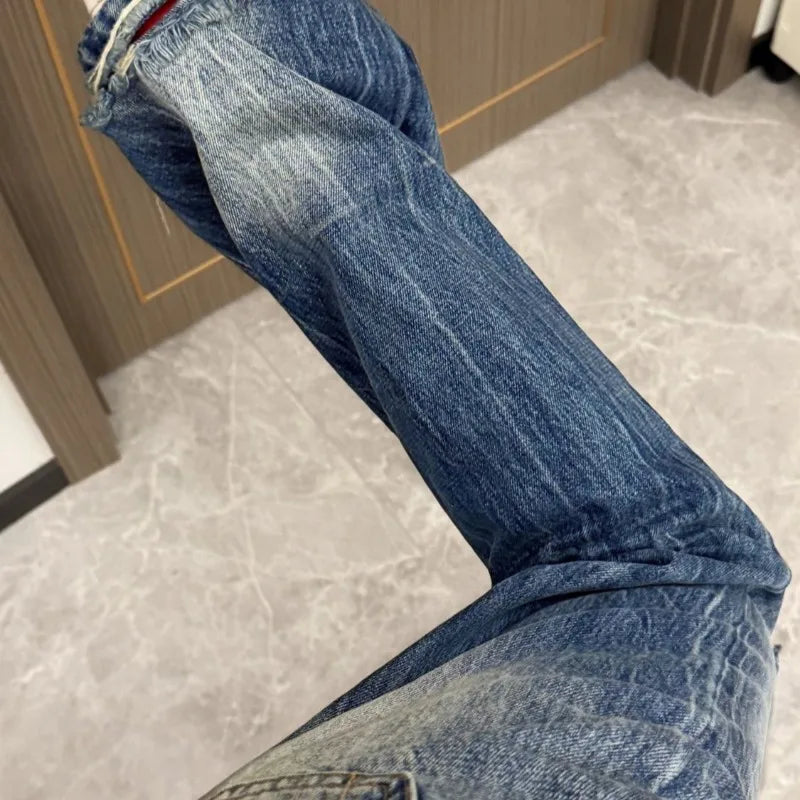 Denim Pants Blue Holes Spring Autumn Y2k Pantalones De Mujer Korean Trousers