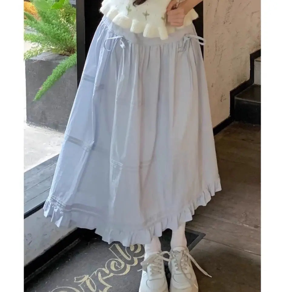 Japanese Kawaii 3 Piece Skirt Sets Lolita Crop Top Blouse + Midi Skirts Korean Suits 2000s