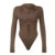 Brown Irregular Folds Bodysuit Stylish Long Sleeve Autumn Fitted Body Top O Neck Rompers Clubwear