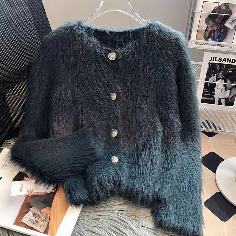 Cropped White Knitted Cardigan Korean Mink Cashmere Sweater Outerwear Black Long Sleeve Knitwear Winter Jumpers New