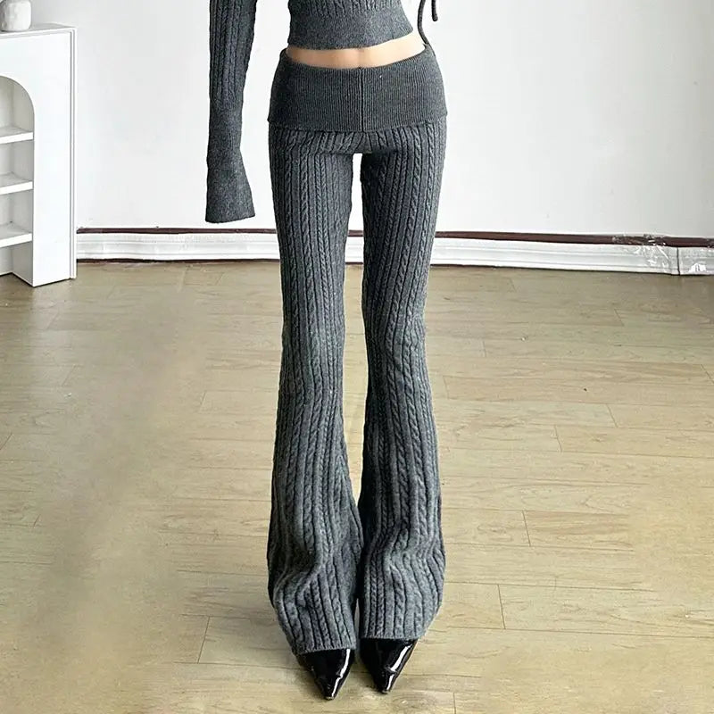 New Style Knitted Pants Lowwaisted Slimfitting Bootcut Pants Autumn Winter Style Versatile Hot Girl Woolen Pants