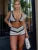 Ruffled Striped Bikini 2 Piece-set Female Contrast Lace-up V-neck Top and Shorts Sets Beach Holiday Outfits Summer
