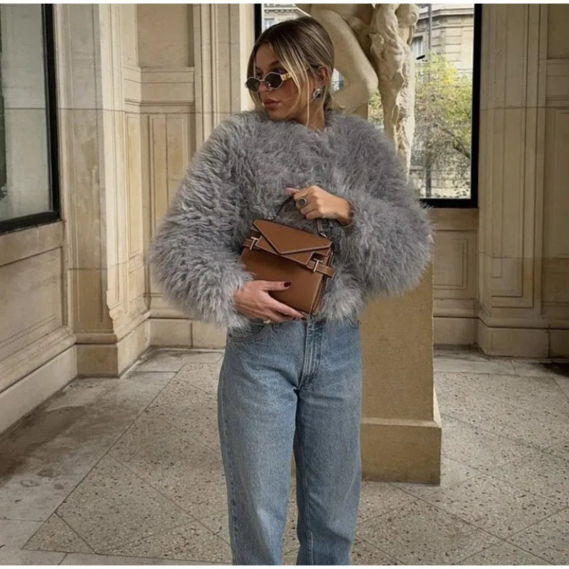 Faux Fur Jackets Loose Warm Soft Cardigan Coats Female Winter Long Sleeves Outwears Lady