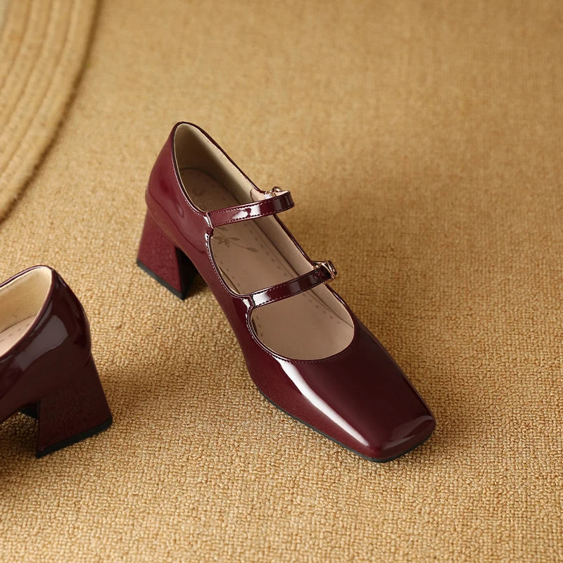 Silver Black Burgundy Heels Buckle Strap High Heels Pumps Mary Jane Shoes Lady Party Wedding Shoes