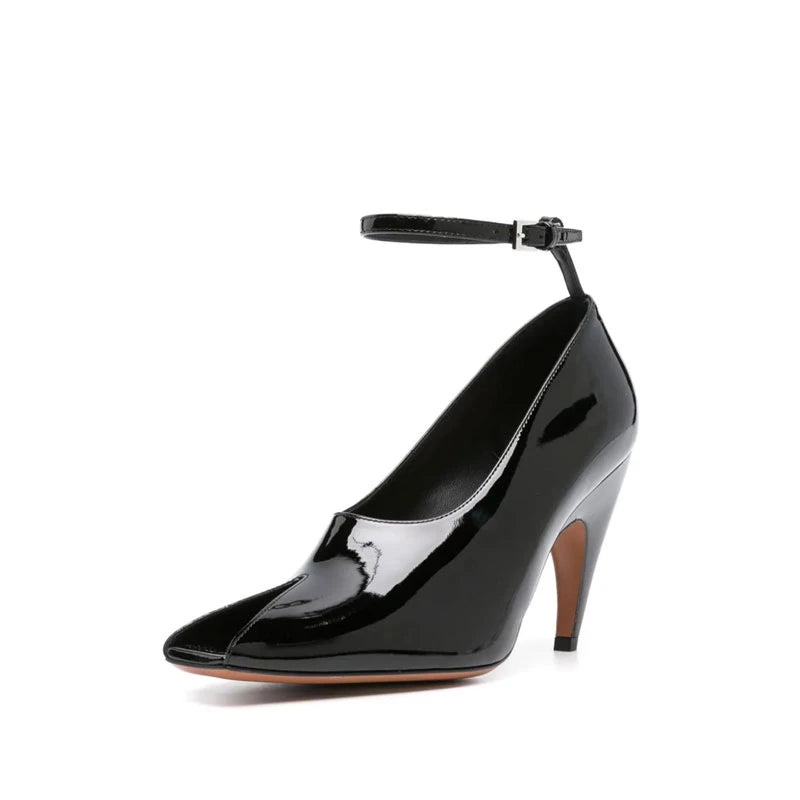 European and American Metal Buckle Slim High Heel Muller Fish Mouth Sandals Pointed Nightclub Runway Shoes