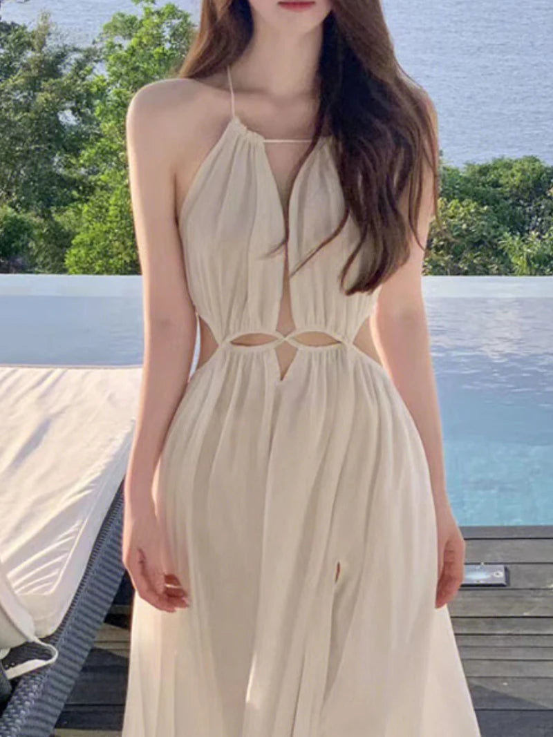 Long Midi Dress Halter Sleeveless Party Prom Beach Mujers Female Outerwear Vestidos