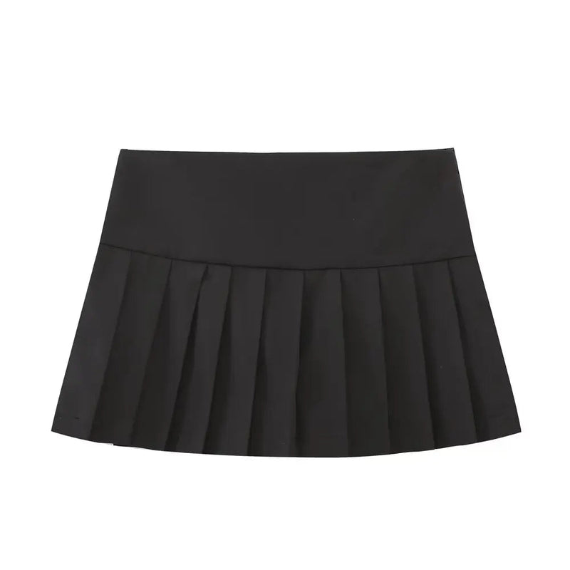 Summer Woman Stripe Slim Mini Skirts Side Zipper Stripe Skirt Low Waist Pleated Skirt With Lining Shorts