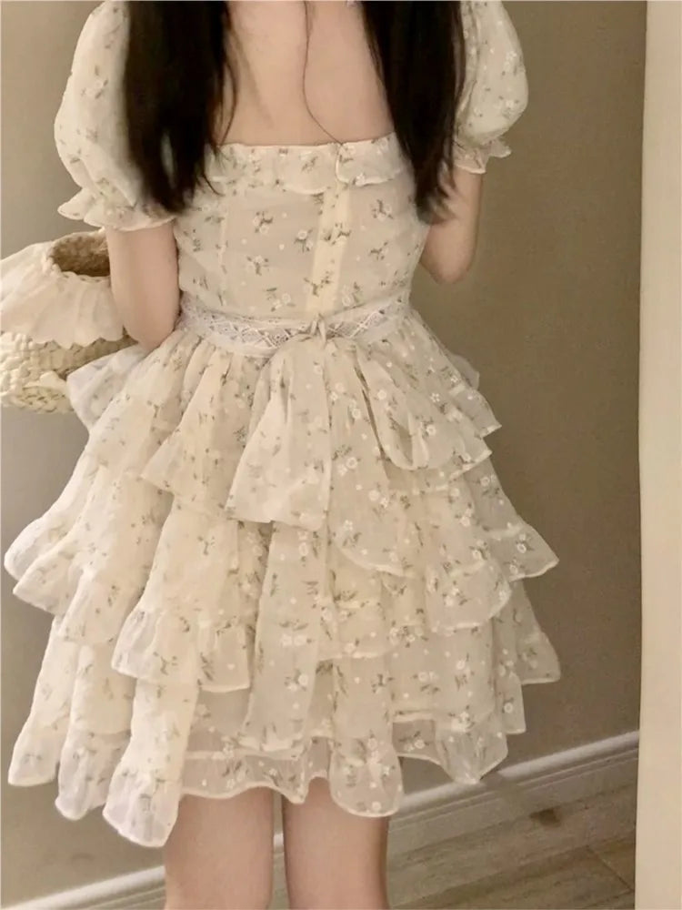Print Dresses for Spring Summer Sweet Puff Sleeves Party Birthday Mini Dress Princess Vestidos New