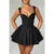 Corset Dress Color Square Collar Sleeveless Lace Trim Hem a Line Mini Dress Evening Party Dresses