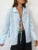 ’s Long Sleeve Shirt Hollow Lace Up Color Top Commuting Patchwork ’s Shirt Cardigan Top