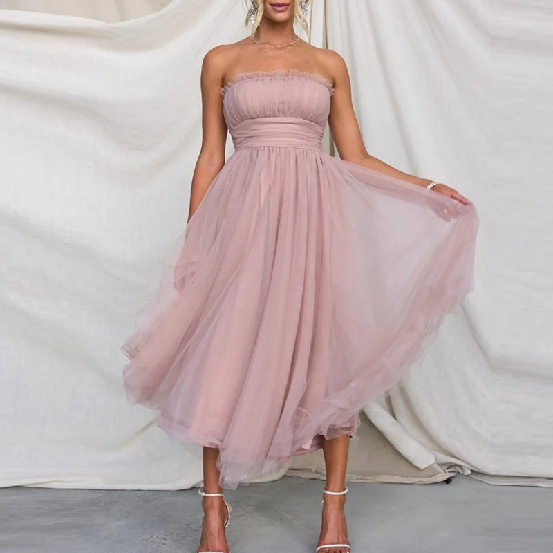 Bralette Mesh Long Dress Summer Hight Waist Princess Dress Sleeveless Party Evening Dresses