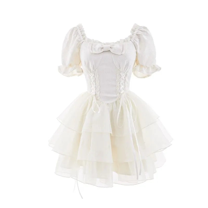 Lolita Kawaii Sweet Y2k Mini Dress Woman Short Sleeve Party Dress Japanese Lolita Korean Dress Summer
