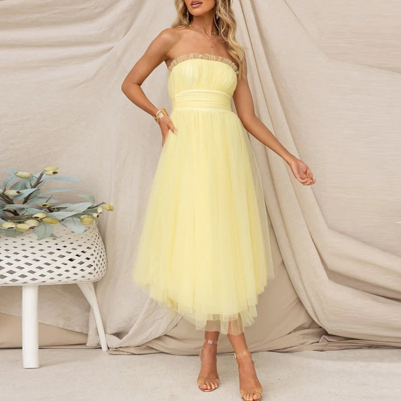 Bralette Mesh Long Dress Summer Hight Waist Princess Dress Sleeveless Party Evening Dresses