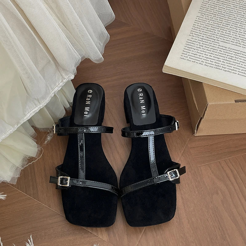 Summer Open Toe Slippers Thick Heel Beach Vacation Slides Party Dress Shoes
