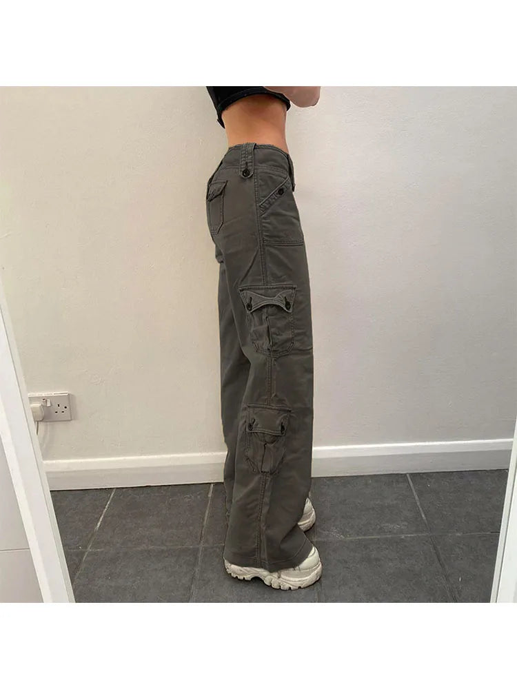 Woman Jeans Preppy Style Denim Pants Trousers Cargo Pants Allmatch Straight Leg Color