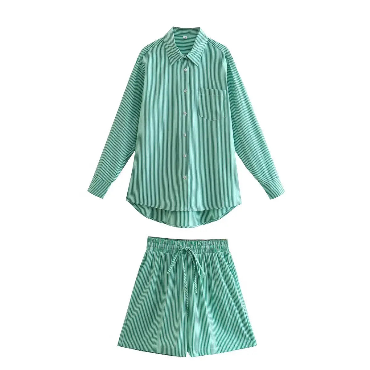 Drawstring Short Pants Sets New Summer Long Sleeve Pocket Irregular Blouse+shorts Outfits Two-piece Set