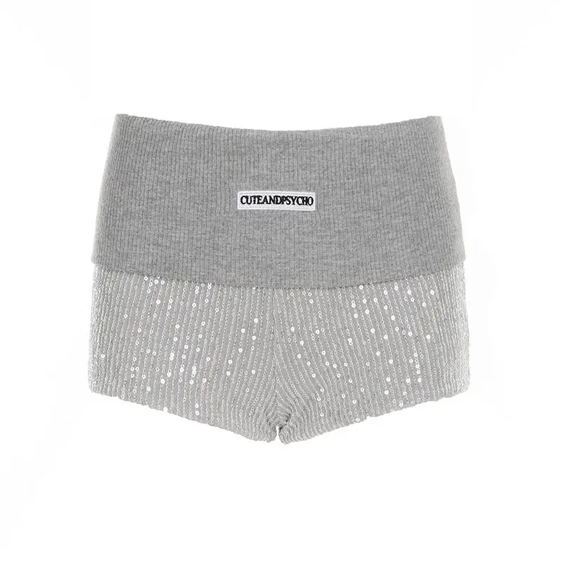 Flip Over Pit Strip Sparkling Splicing Ultra Short Pants Summer Spicy Girl High Waist Slimming Wrap Hip Hot Shorts