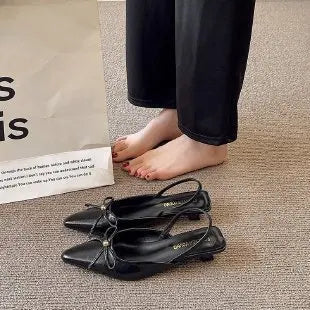 Pointed Toe Heeled Sandals Bow Slippers Slingback Summer Shoes Party Trend New Dress Woman Shoes Zapatos