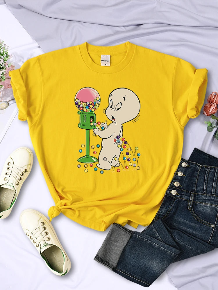 The Little Boy Likes Colored Glass Balls Short Sleeve Creative Street Tops O-neck Clothing All-math Female T-shirts