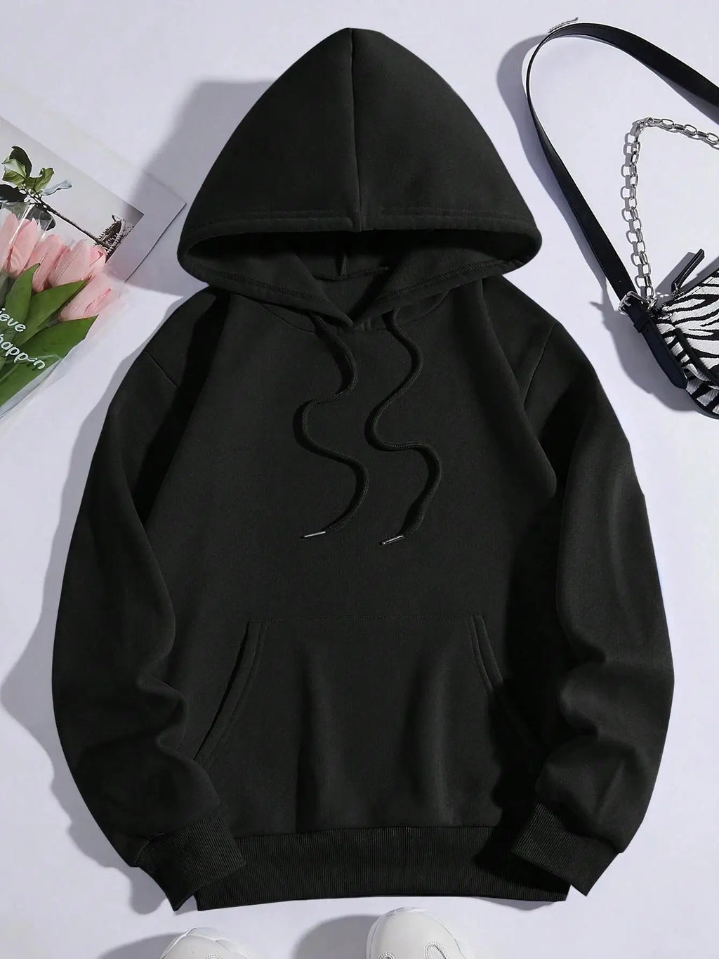 Purple Butterfly Printing Hoodies Fleece Pocket Hoody Simple Hoodie Autumn Loose Female
