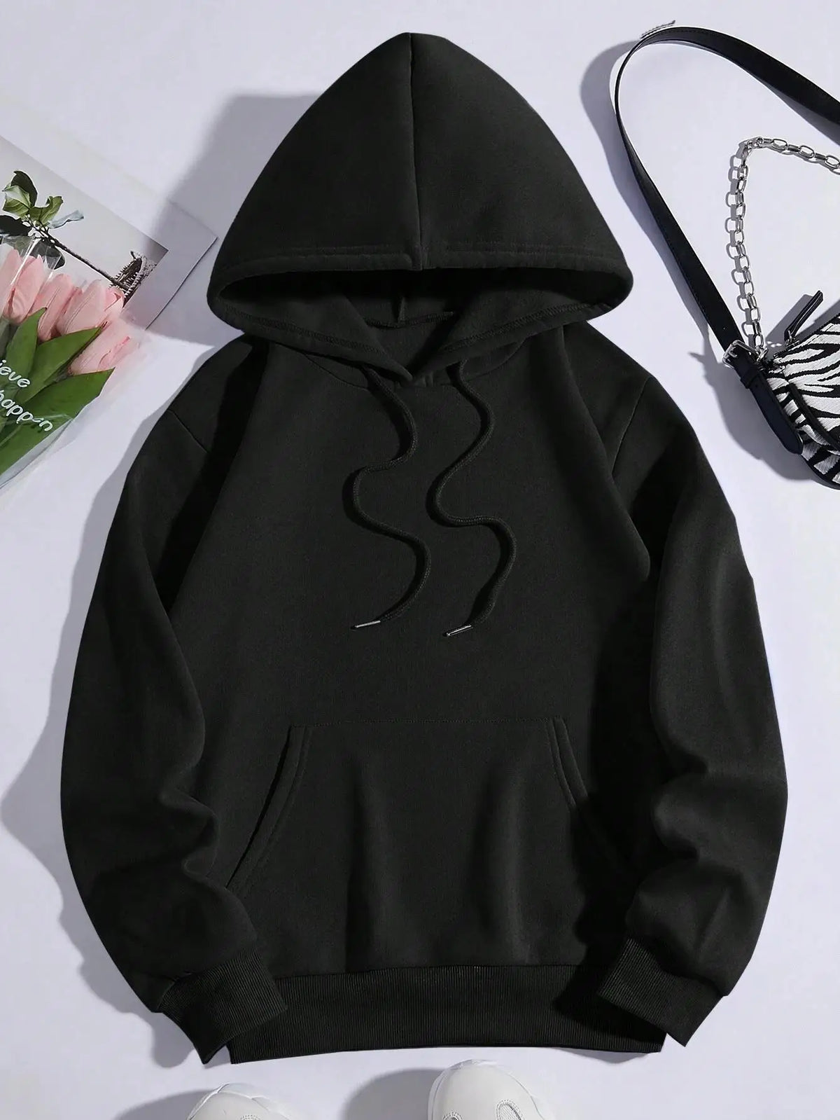 Purple Butterfly Printing Hoodies Fleece Pocket Hoody Simple Hoodie Autumn Loose Female
