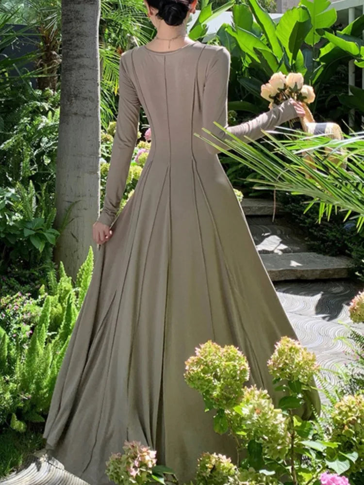 Knitted Dresses for Long Sleeves Square Collar A-line Autumn Maxi Dress Korean Vestidos Mujer New