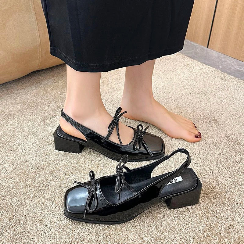 Summer Cover Toe Sandals Butterflyknot Party Dress Singbacks Mules Shoes Zapatos De Mujer