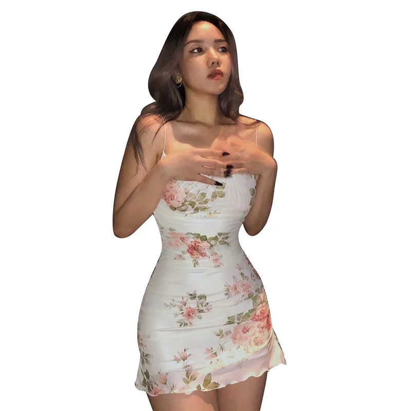 2000s Mini Dress Y2k Aesthetic Sleeveless Ruffles Hem Kawaii Sundress Sweet Girl Fairycore Dresses
