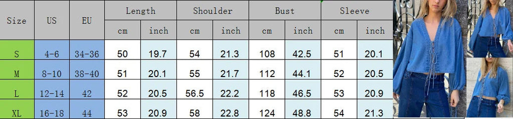 00s Retro Tie-up Front Denim Crop Tops Cottage Long Sleeve V Neck Shirts Spring Fall Blouses Tees Y2k Aesthetic T-shirt