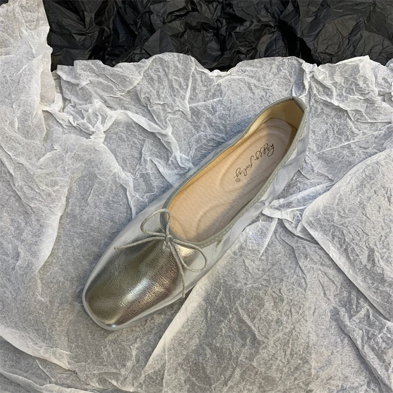 Spring Flats Ballerina Shoes Brand Square Toe Flat Ballet Shoe Female Slip on Loafers Zapato